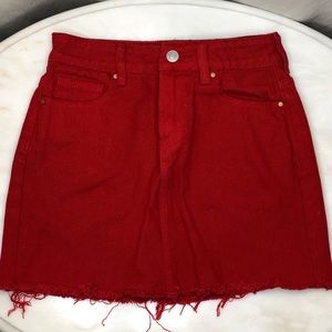 PACSUN Red Distressed Denim Skirt